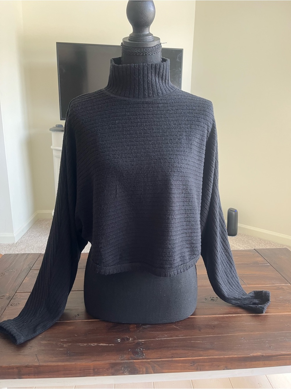 Pilcro Black Turtleneck Cropped Ribbed Sweater - Women